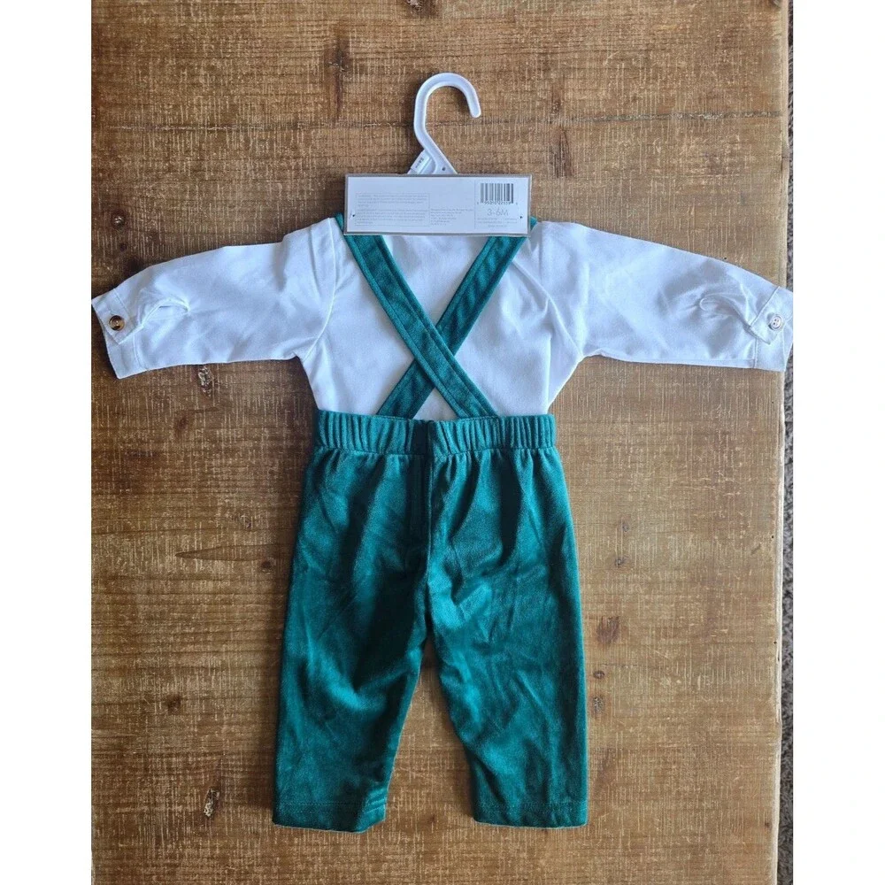 Badgley Mischka Boys Velour Pants With Suspenders Long‎ Sleeve Shirt Size 3-6M